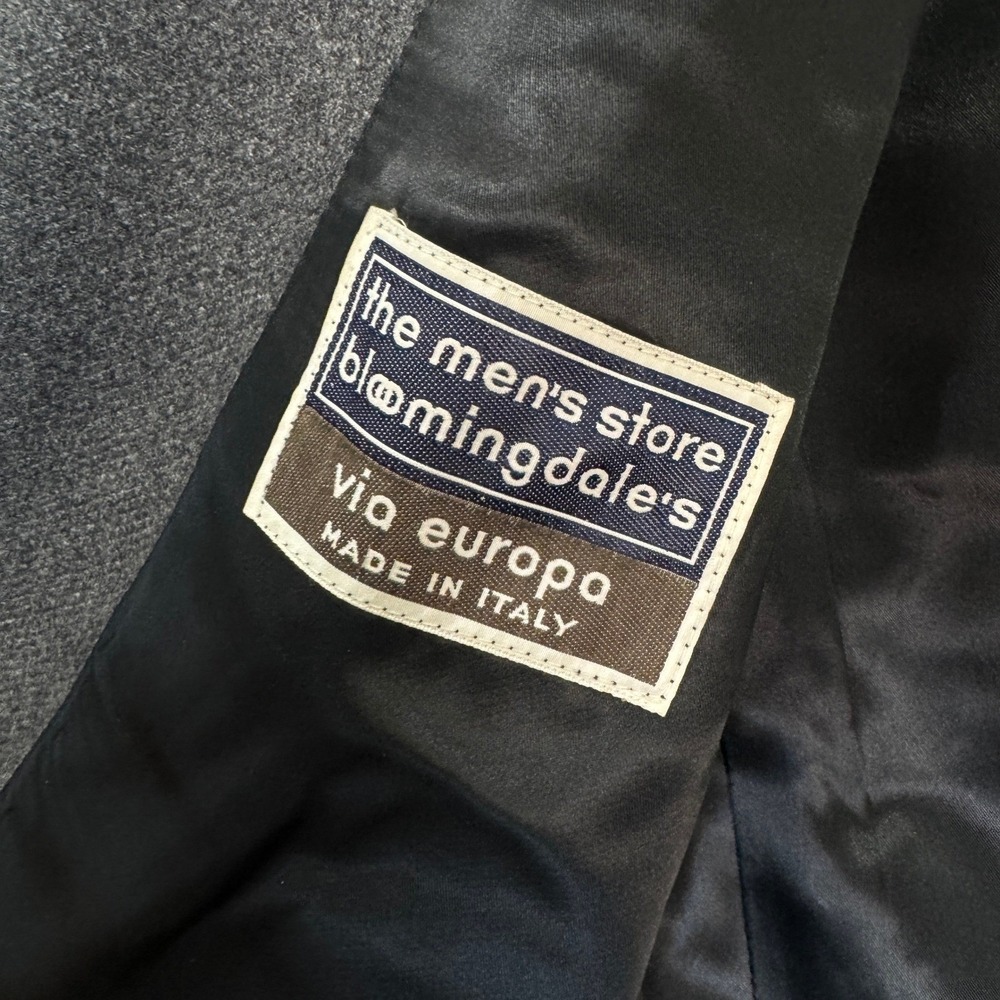 Vintage Bloomingdales E Thomas Mens 42L Charcoal Grey Wool Overcoat Heavy Casual - Picture 4 of 9